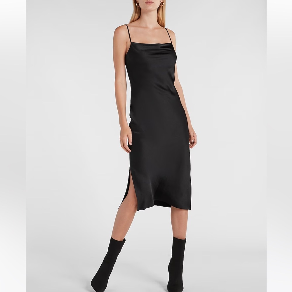 Satin Cowl Neck Midi Slip Dress